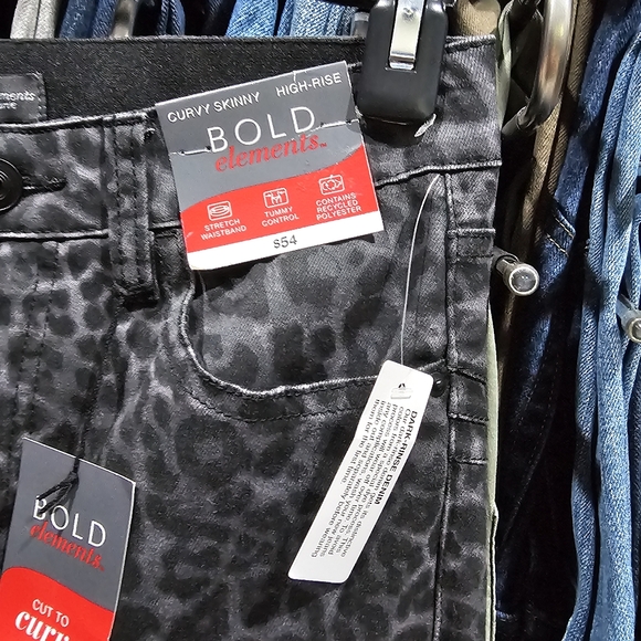 Leopard Print Jeans Curvy Skinny Push Up SHAPE & SLIM Black Gray Grey - Picture 5 of 14